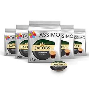 Tassimo Kapseln Jacobs Espresso Classico, 80 Kaffeekapseln, 5er Pack, 5x16 Getranke